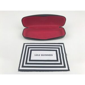 Lulu Guinness Eyeglasses Glasses Case Black Hard Clamshell Cleaning Cloth